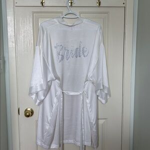 Victoria's Secret White Satin Bridal Robe with Rhinestone Back